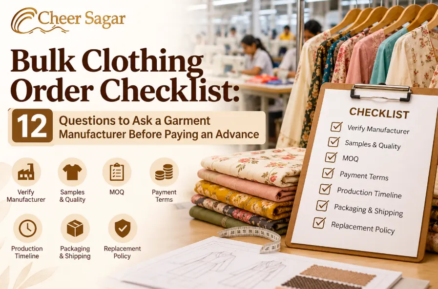 Bulk Clothing Order Checklist: 12 Questions to Ask a Garment Manufacturer Before Paying an Advance